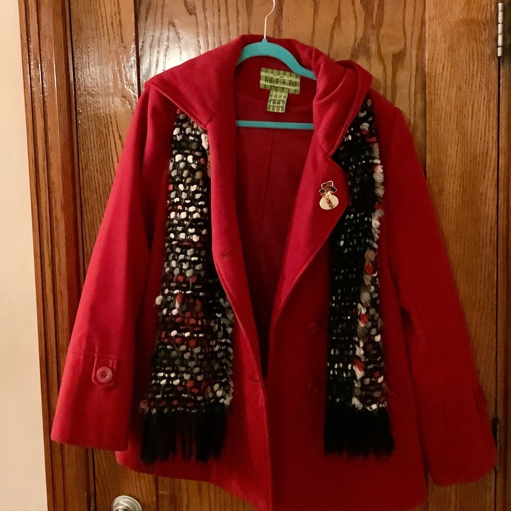 Red Coat Size Large with scarf and pin